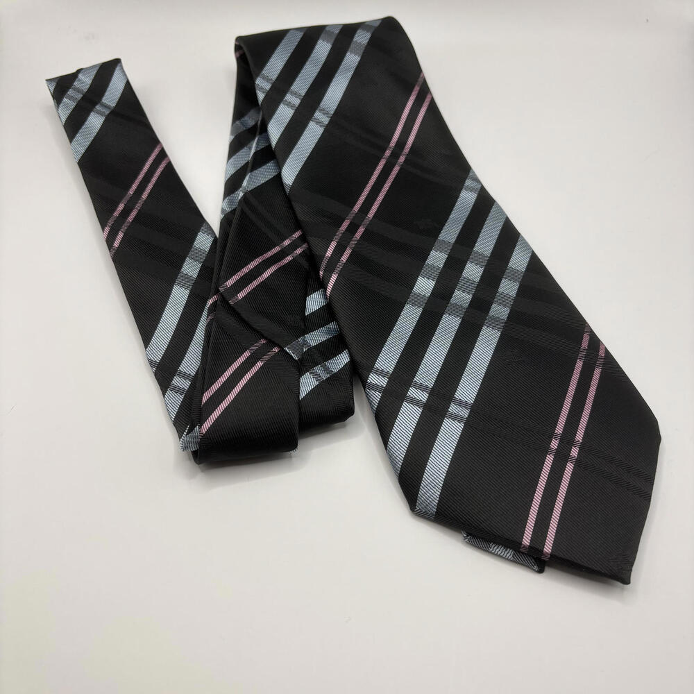 Stylish Burberry Black Blue Pink Men's Traditional REPP Tie with Plaid Pattern